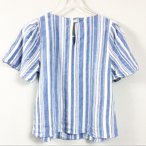 CAbi | Blue and White Stripe Linen Blend Wing Top - Picture 5 of 5